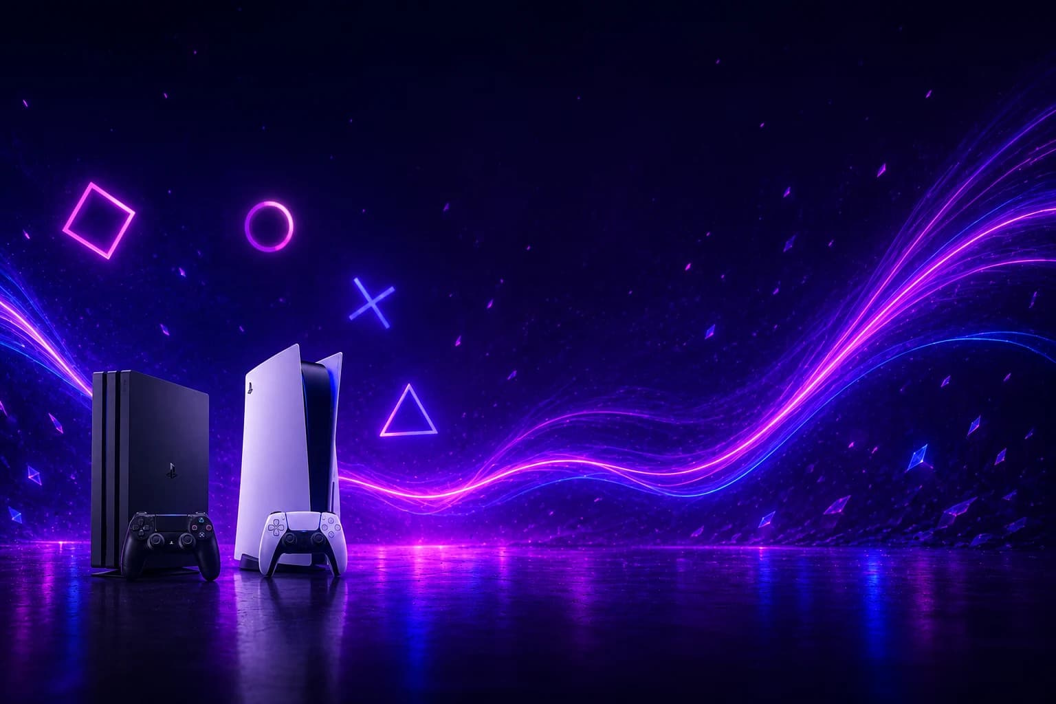 PlayStation 4 i PlayStation 5 u neon gaming ambijentu